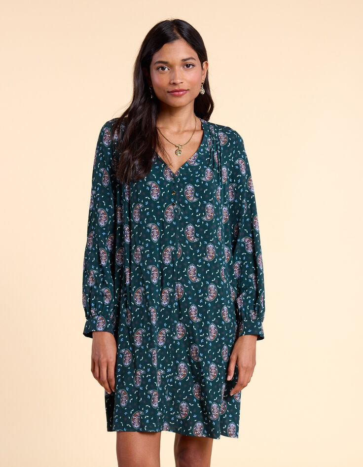 I.Code Paisley print midnight green dress-2