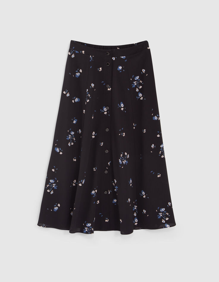 Zwarte midirok print boeket bloemen I.Code-7