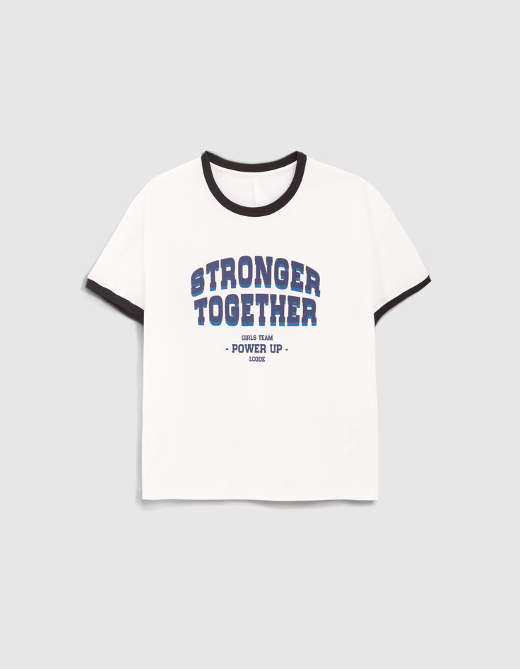 I.Code off-white T-shirt with glittery 3D slogan-5