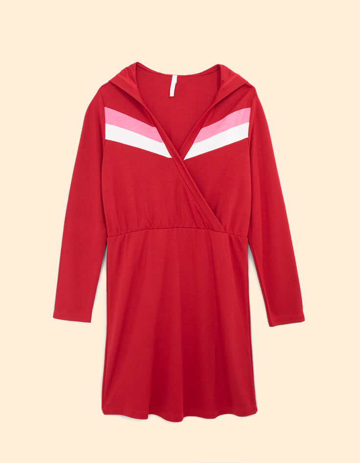 I.Code red hooded dress with placed stripes-5