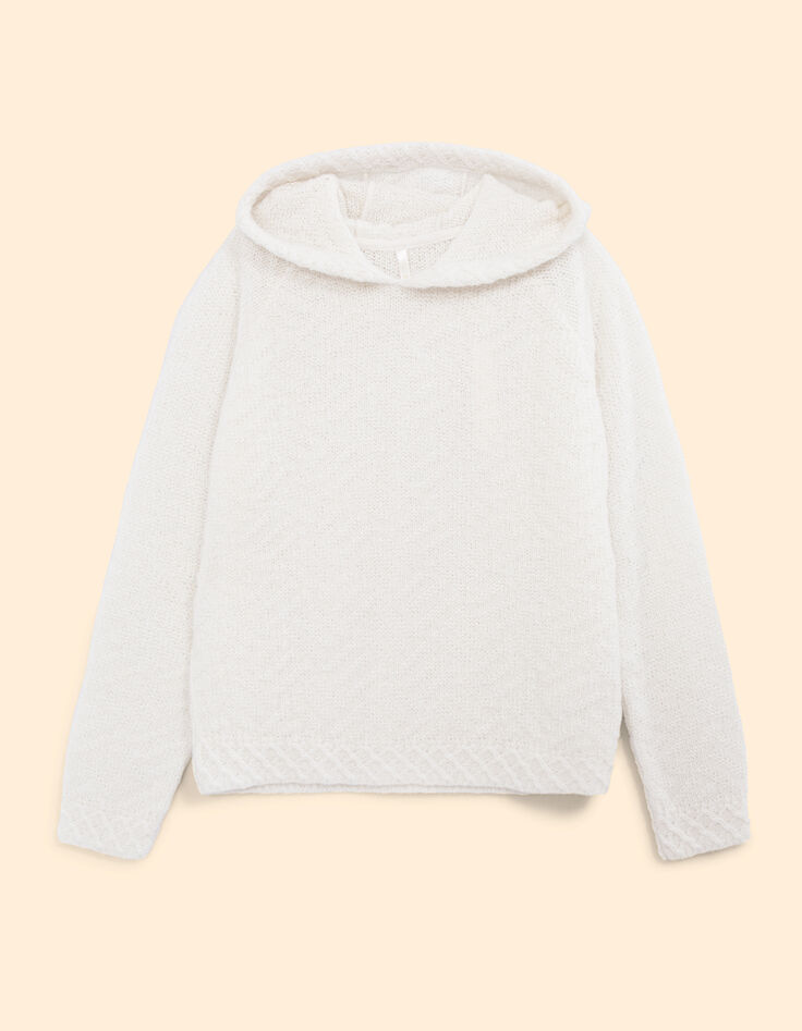 Pull écru à capuche tricot fantaisie I.Code-5