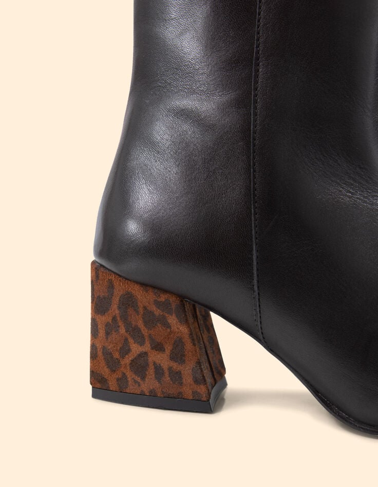 I.Code black leather boots with leopard motif heel-4