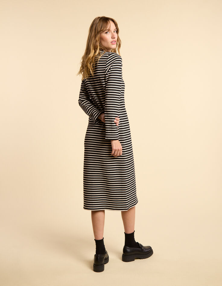 Robe longue noire marinière boutonnée I.Code-3