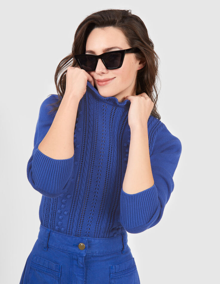 Pull bleu électrique tricot fantaisie I.Code-1