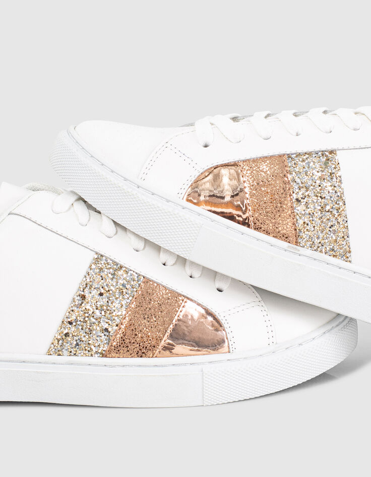 I.Code white leather trainers with gold details-5