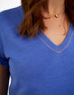 I.Code cobalt V-neck T-shirt with gold seam-4