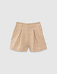 Beige Leinenshorts mit Bundfalten I.Code -6