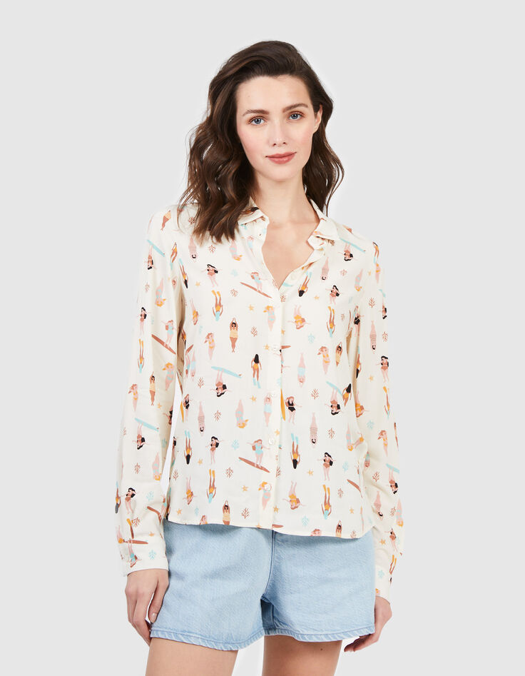 Cremeweiße Bluse mit Badenden-Print I.Code -3