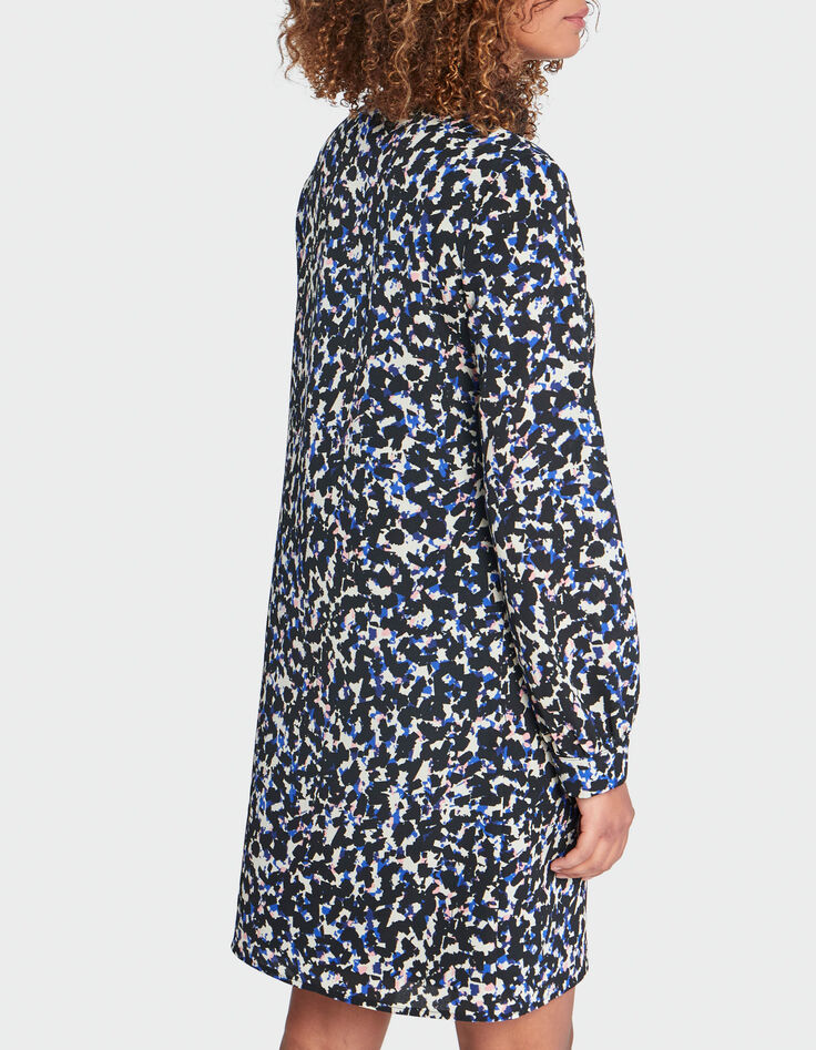 I.Code black tachist print zip-neck dress-3