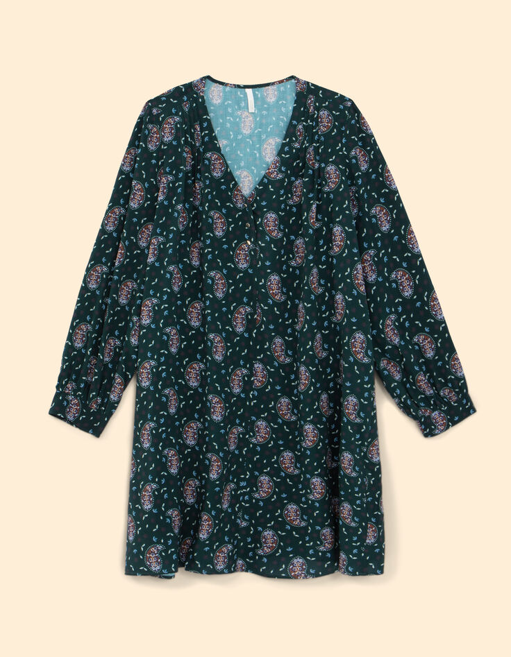 I.Code Paisley print midnight green dress-7