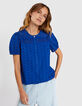 I.Code electric blue eyelet embroidery top-2