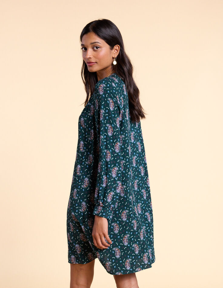 I.Code Paisley print midnight green dress-3