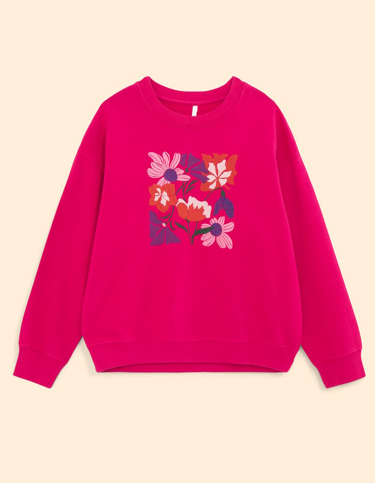 I.Code magenta sweatshirt with flower embroidery-7