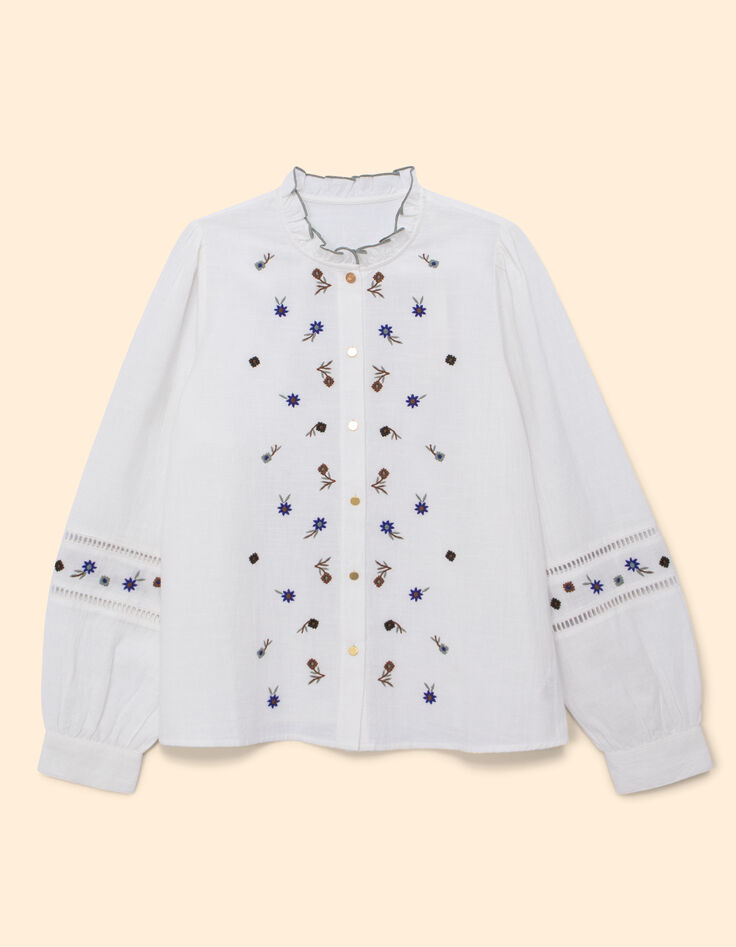 I.Code off-white blouse with flower embroidery-8