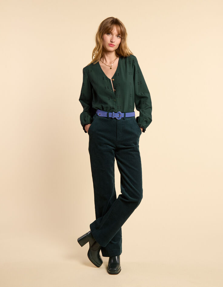 Nachtgroene geborduurde blouse I.Code-7