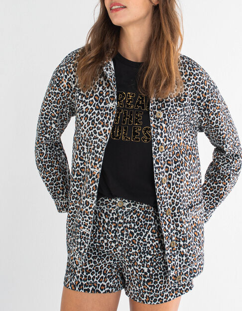 I.Code fawn leopard print denim jacket - I.CODE