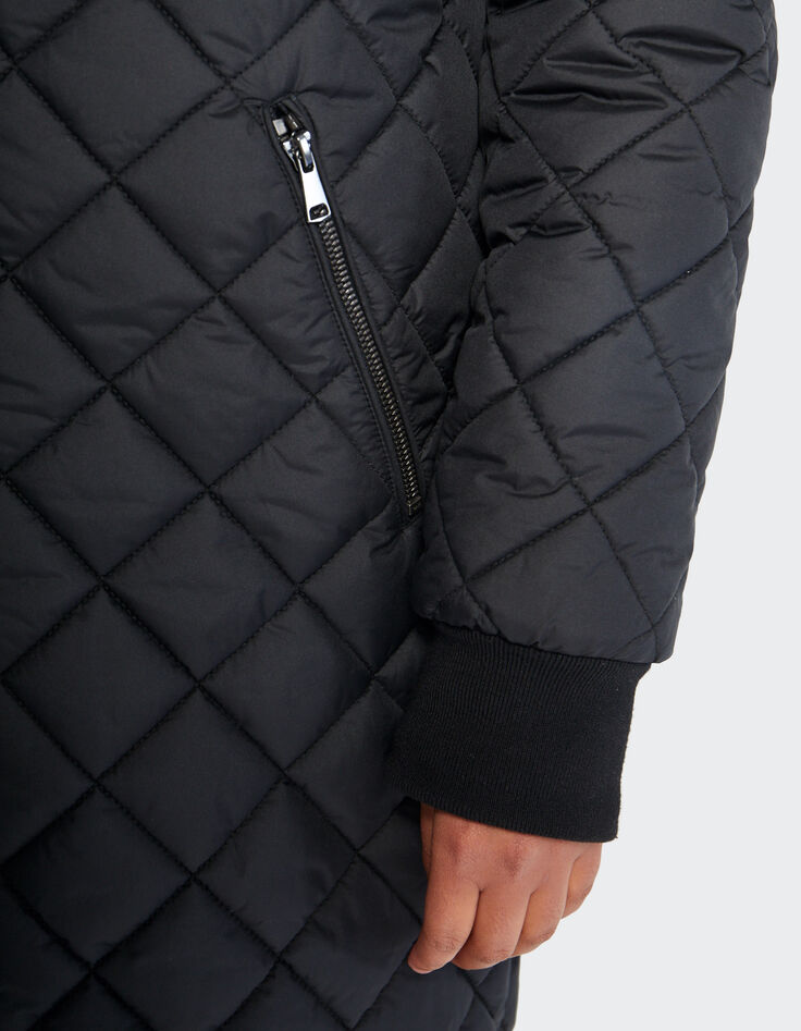 I.Code black quilted long padded jacket-4