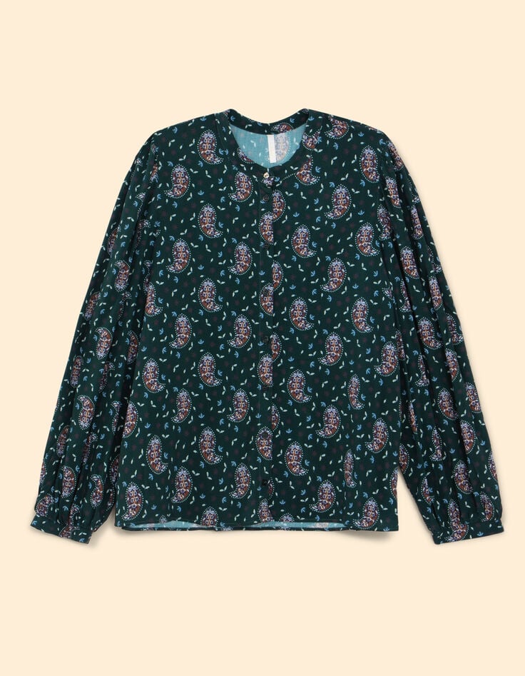 Middernachtgroene paisley blouse I.Code-8