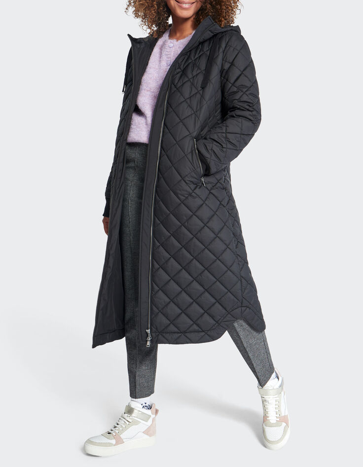 I.Code black quilted long padded jacket-7