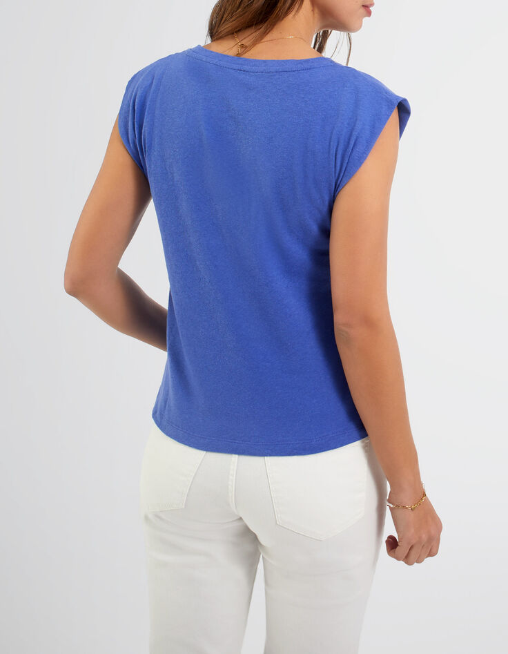 Tee-shirt cobalt à col V couture dorée I.Code-3