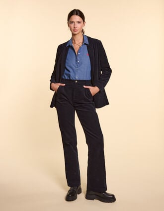 I.Code navy drop-front suit trousers