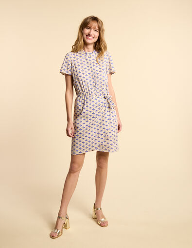 I.Code off-white dress with blue petal print - I.CODE