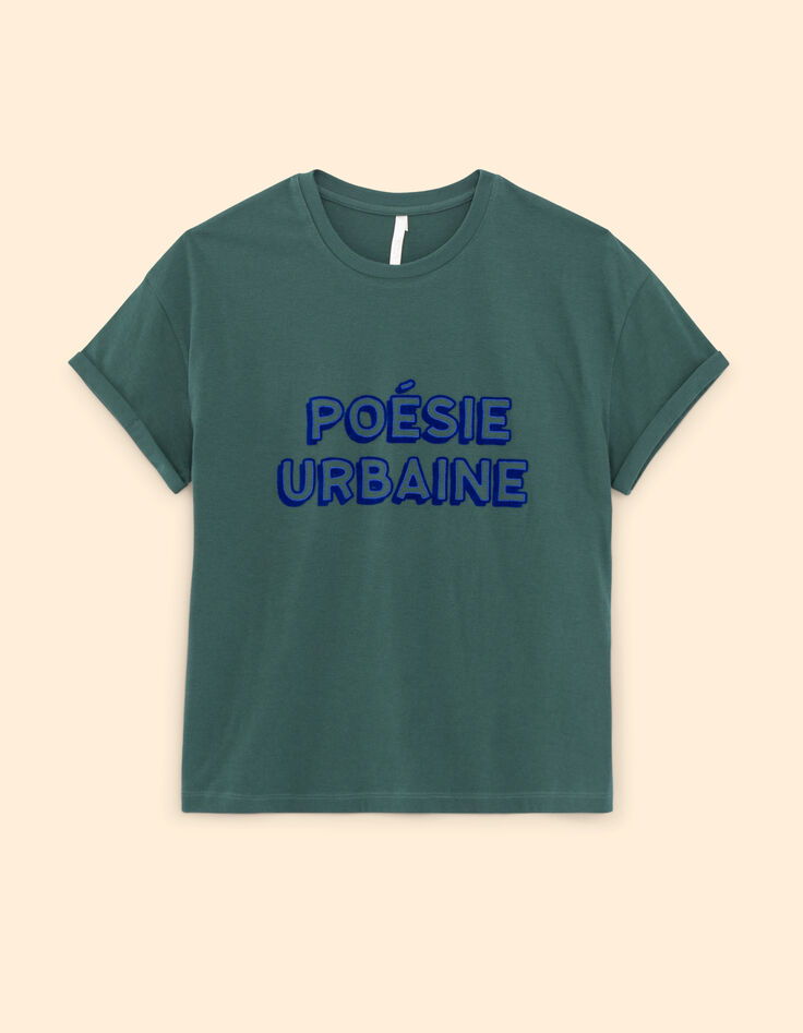 Tee-shirt vert nuit message velours floqué I.Code-5