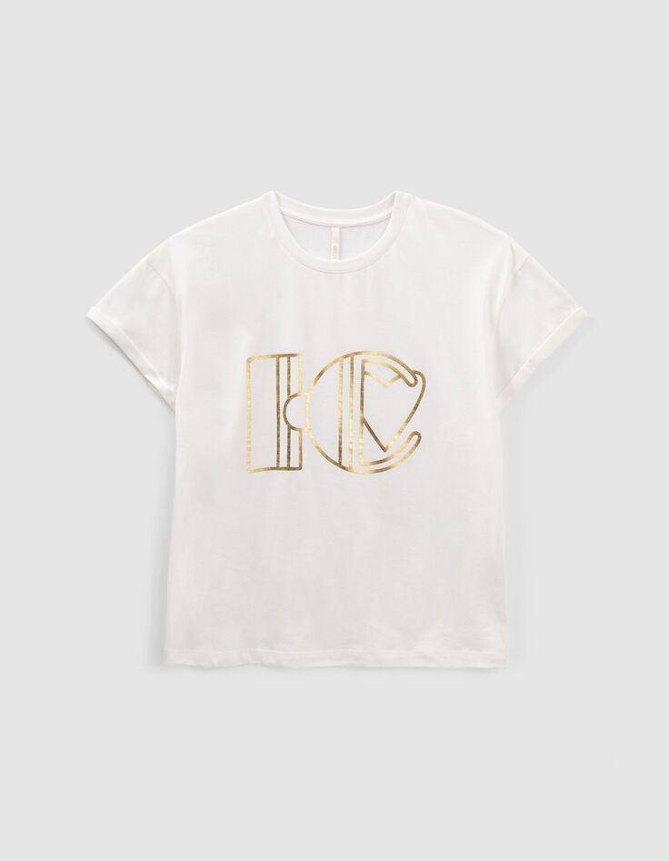 Weißes T-Shirt mit Gold-Monogramm I.Code -6