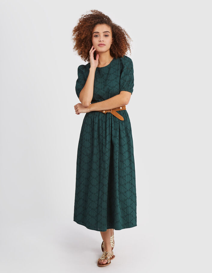 I.Code imperial green eyelet embroidery long dress - I.CODE