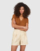 I.Code beige linen shorts with darts-9