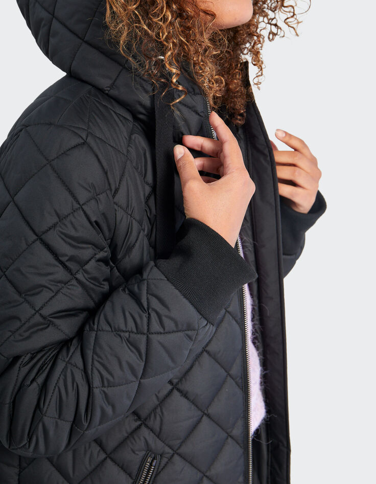 I.Code black quilted long padded jacket-5