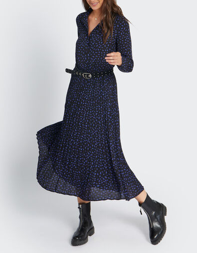 I.Code black new-look polka dot print pleated long dress - I.CODE