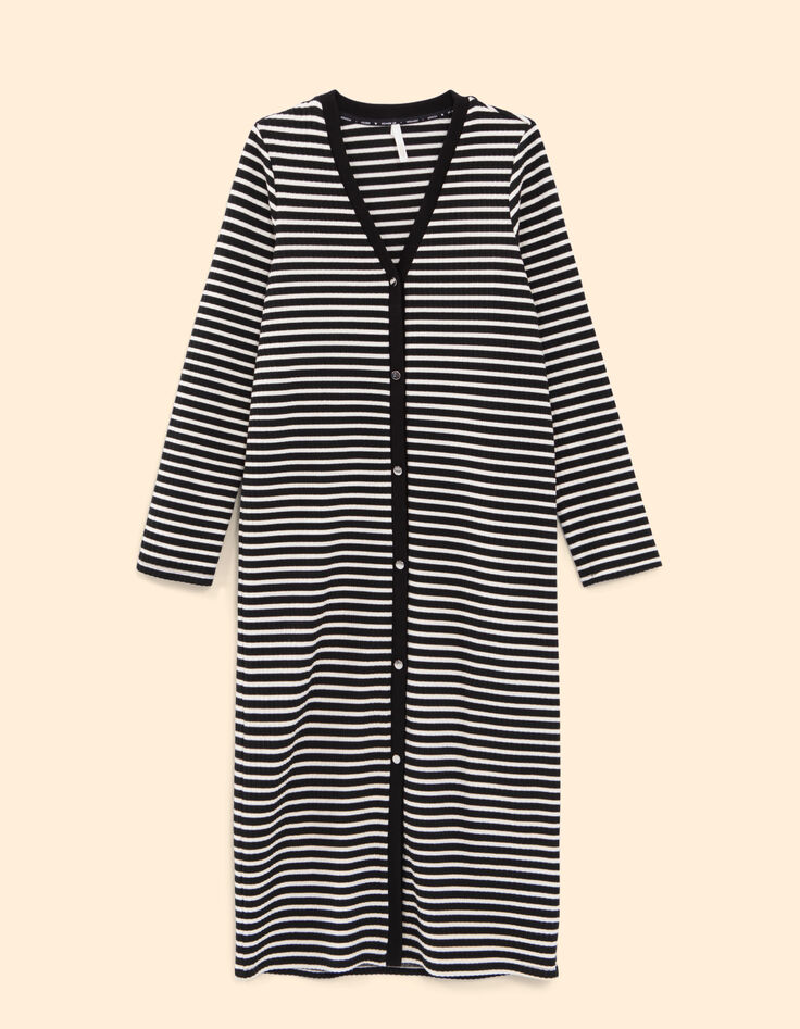 I.Code black buttoned sailor-stripe long dress-5