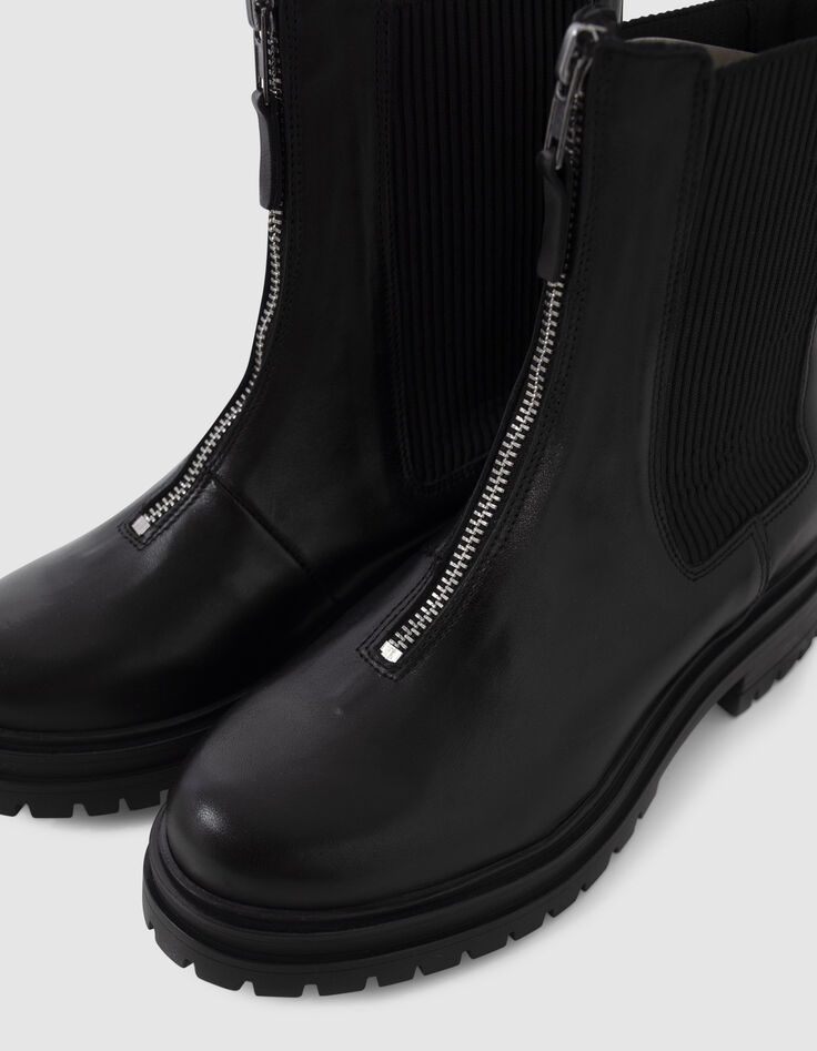 I.Code black zipped Chelsea boots with notched sole-5