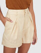 Beige Leinenshorts mit Bundfalten I.Code -5