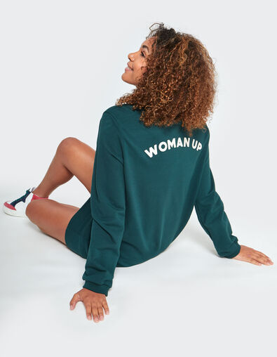 I.Code imperial green sweatshirt dress with slogan on back - I.CODE