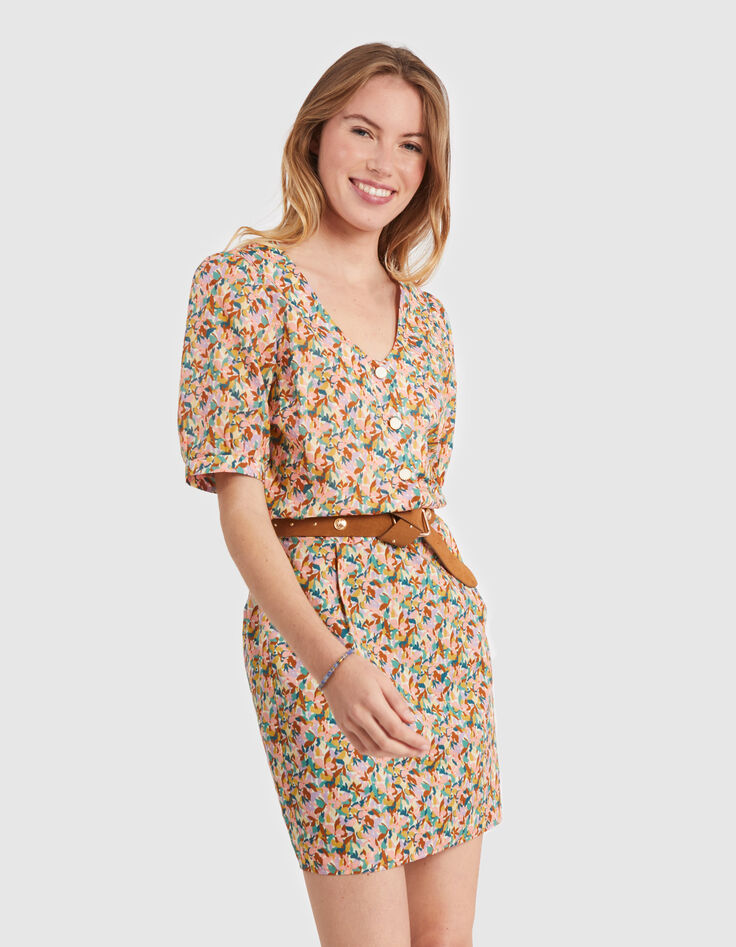 Lachsrosa Kleid mit Blumenprint I.Code-3