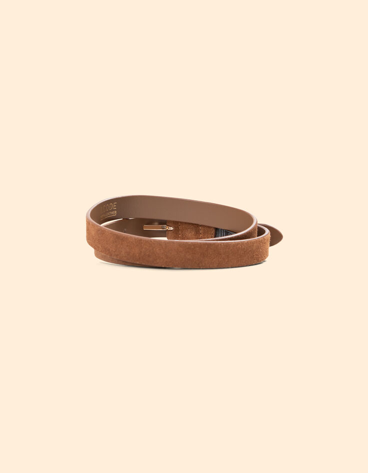 I.Code camel suede belt with curb chain buckle-3