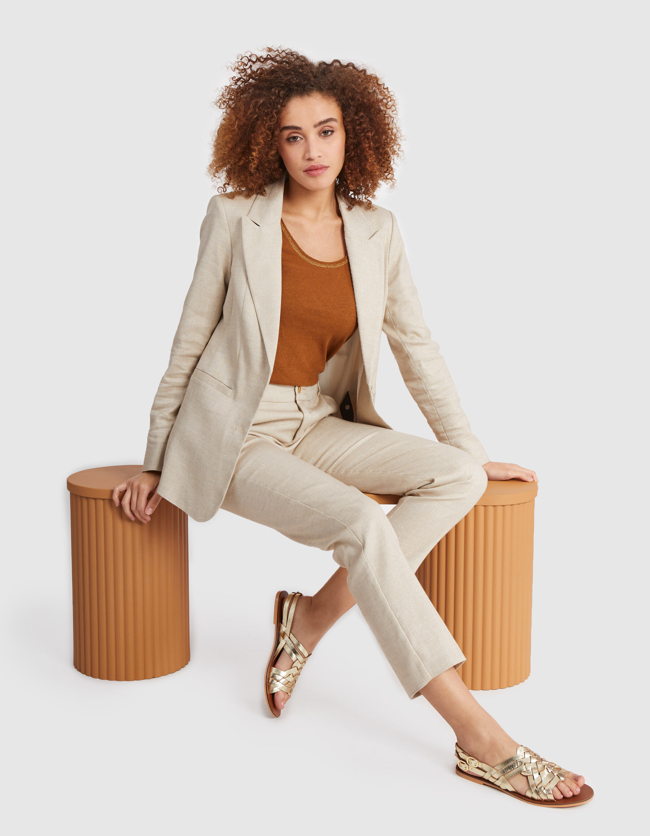 I.Code iridescent beige linen-blend suit jacket