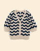 I.Code navy openwork knit cardigan with ecru stripes-7