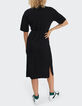 I.Code black pique knit long polo-shirt dress-3