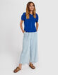 I.Code electric blue eyelet embroidery top-6