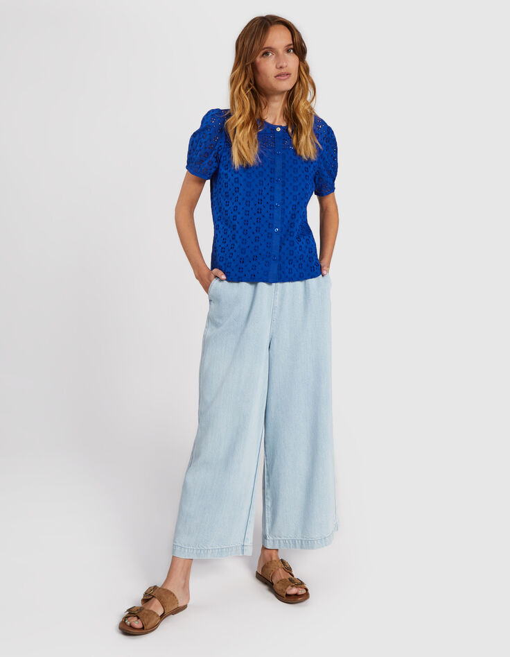 Electric Blue Top mit englischer Stickerei I.Code -6