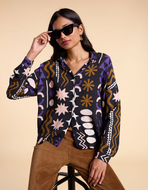 I.Code black blouse with arty print - I.CODE