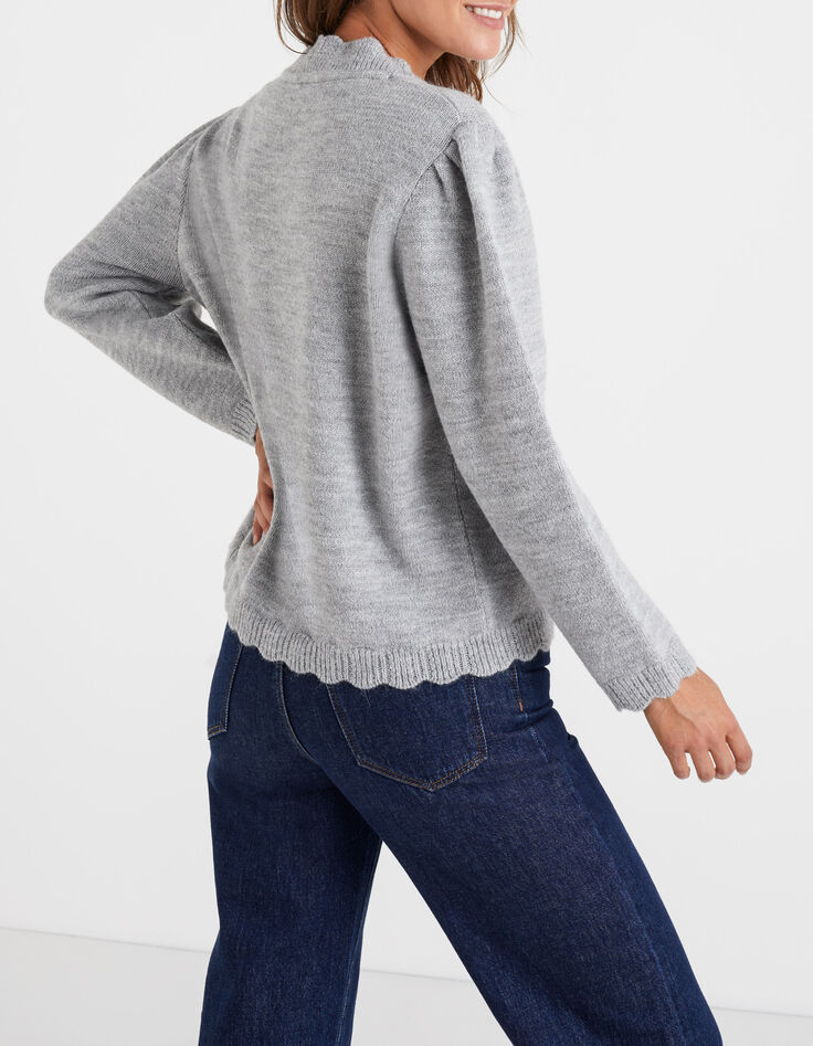 I.Code grey marl knit sweater with decorative ribbing-3