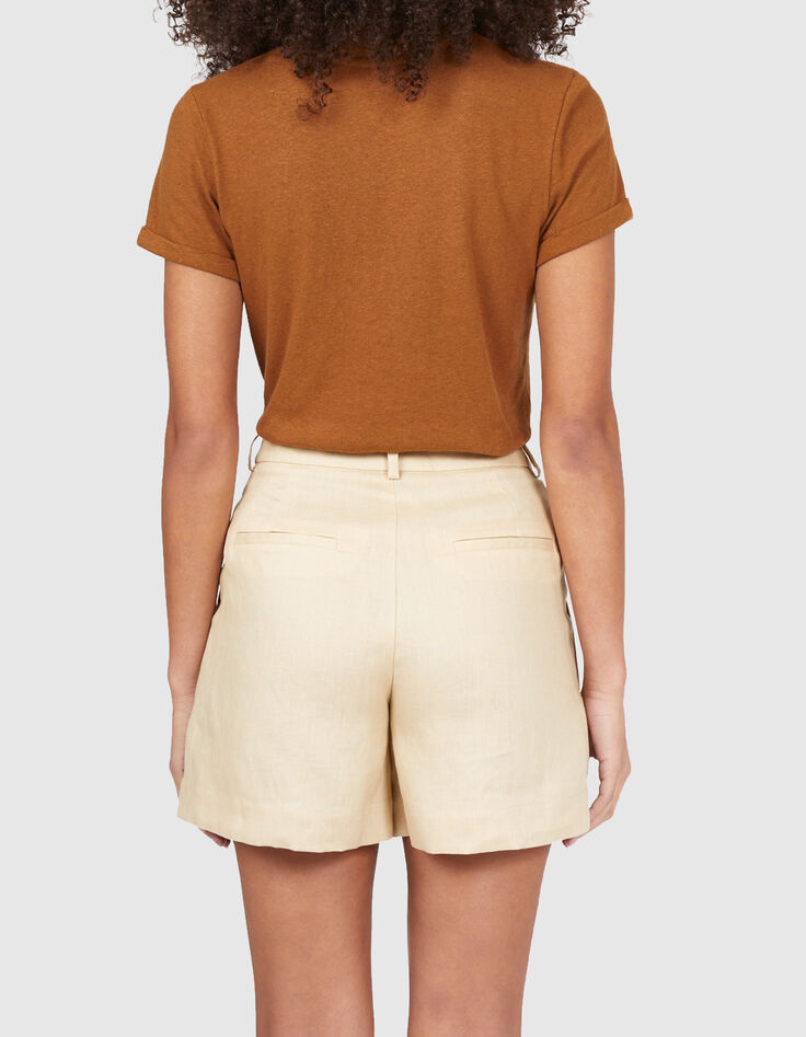 Beige Leinenshorts mit Bundfalten I.Code -4