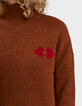 I.Code dark chestnut knit sweater with heart kisses-3