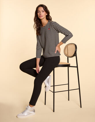 I.Code black sailor stripe top with heart embroidery