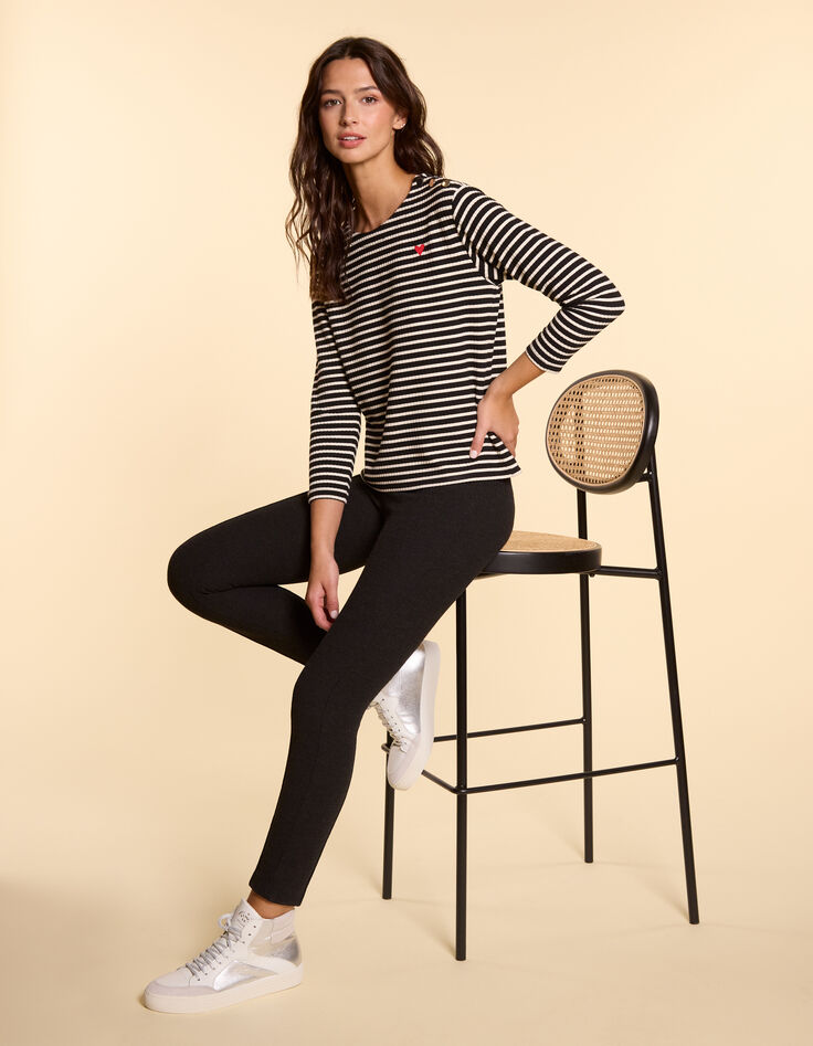 I.Code black sailor stripe top with heart embroidery-2