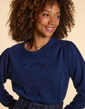 Sweat bleu marine broderie message I.Code